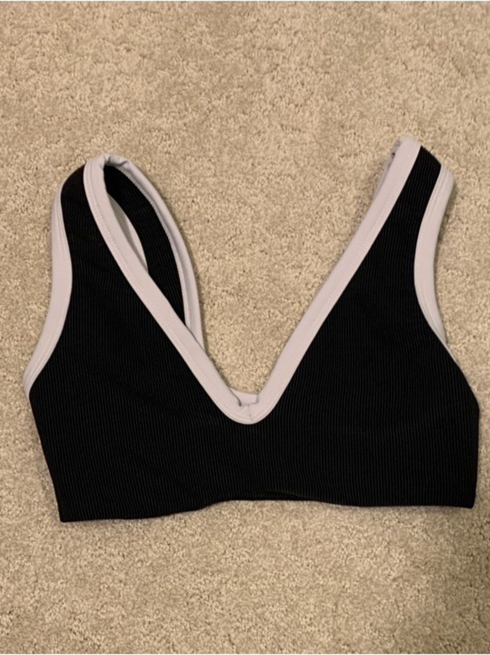 Five DanceWear Five The Label Ribbed V-Neck Bralette in Black with White Trim